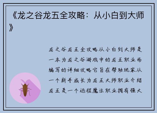 《龙之谷龙五全攻略：从小白到大师》